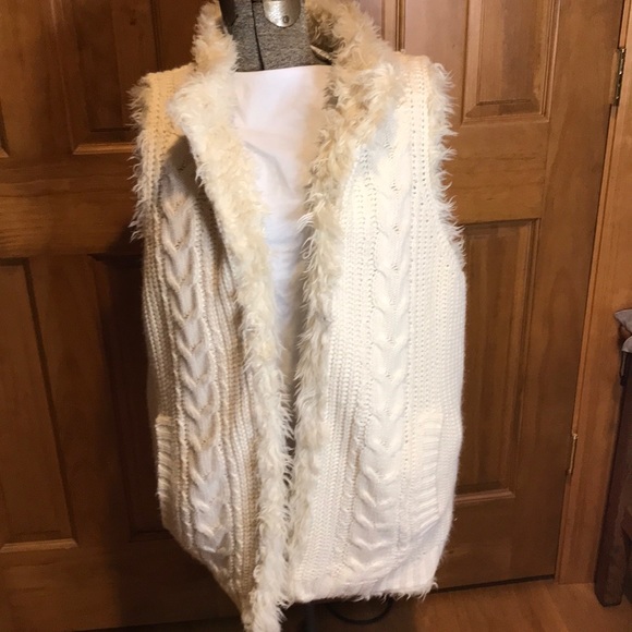 Umgee Reversible Vest Large Soft Sweater Cream - Picture 6 of 15